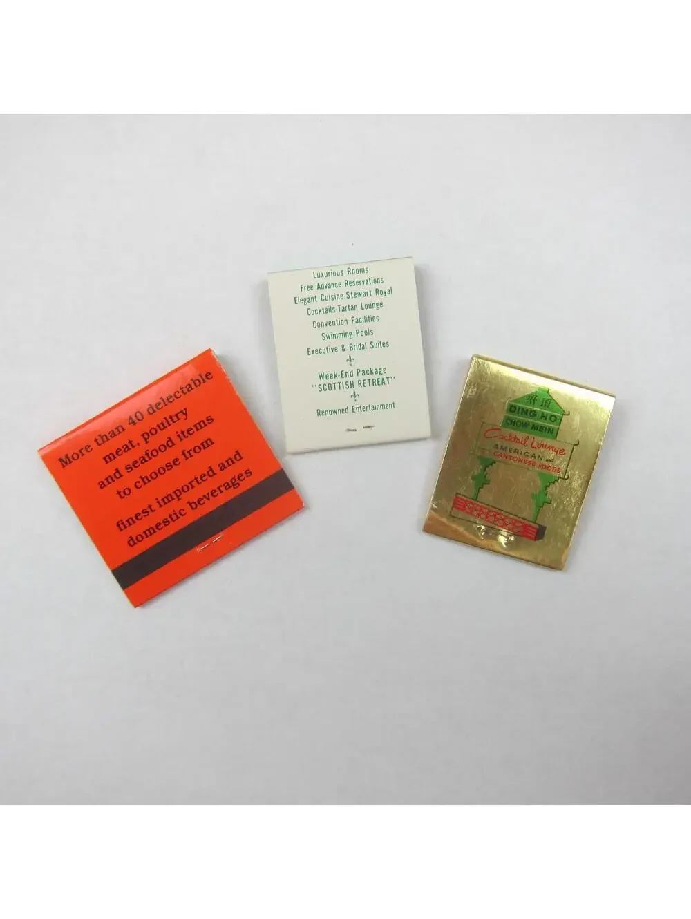 3 Vintage Matchbooks Jai Lai Ding Ho Columbus Ohio Restaurants & Scot's Inn Ohio